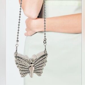 NEW Butterfly Metal Mini Silver Bag Rhinestone Detail Ball Chain Strap